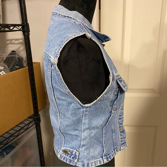 Silver Hawk  Denim Jean Vest Button Down Vest Shirt Chest pockets Shirt Top Vest - Picture 4 of 14
